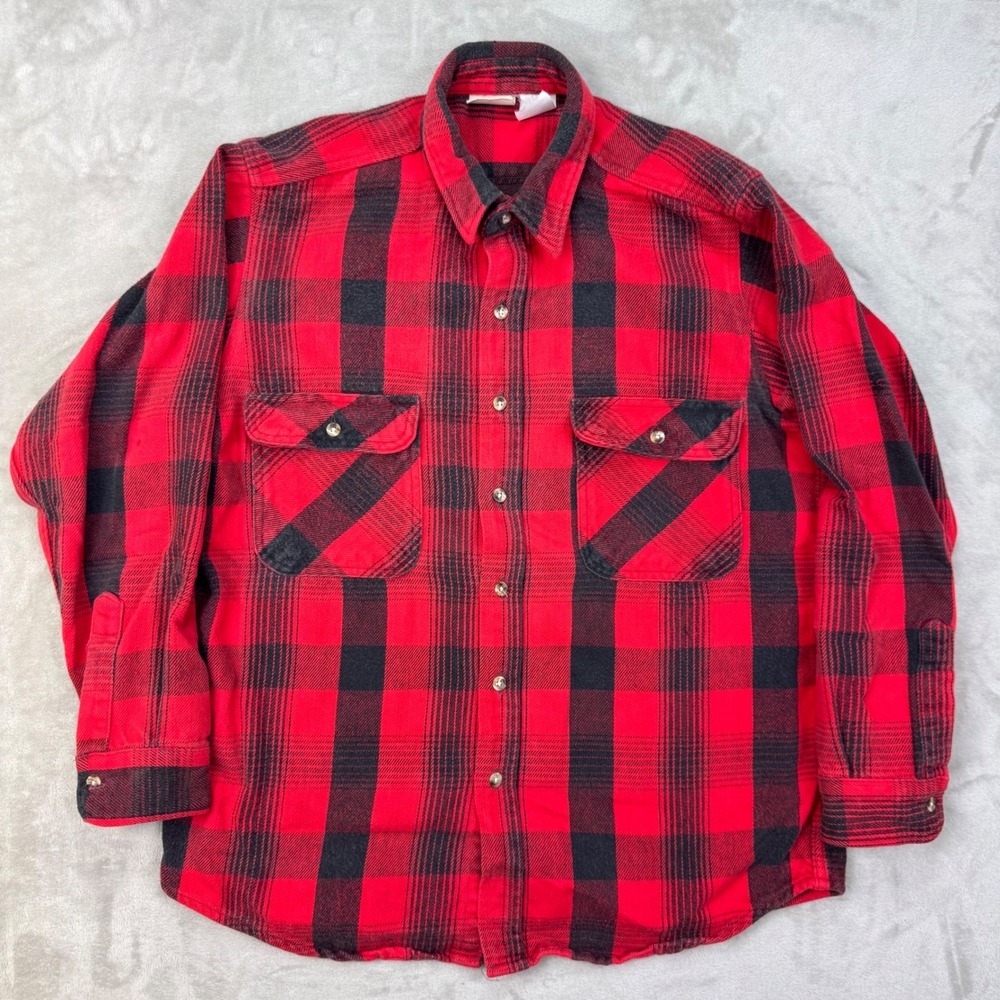 Vintage Five Brother Flannel Shirt Mens Large (23x29) Buffalo Plaid Heavy